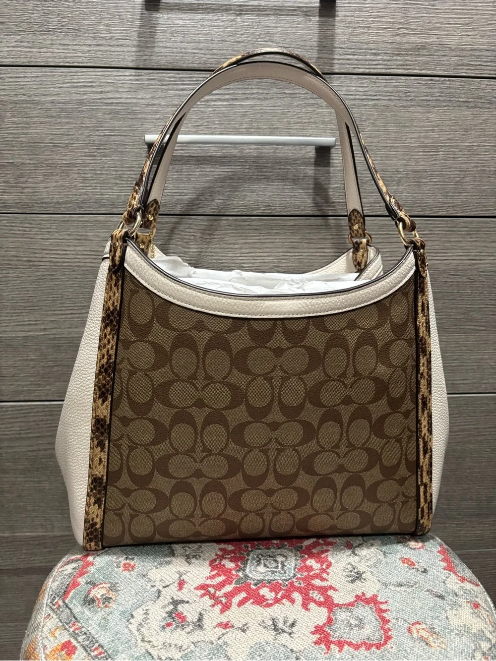 NWT Coach Kristy Shoulder Bag in Signature Canvas w/ Snake Trim (C7332)